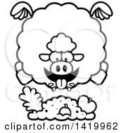 Poster, Art Print Of Cartoon Black And White Lineart Chubby Sheep Flying And Eating