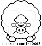 Poster, Art Print Of Cartoon Black And White Lineart Mad Chubby Sheep