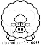 Poster, Art Print Of Cartoon Black And White Lineart Depressed Chubby Sheep
