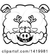 Poster, Art Print Of Cartoon Black And White Lineart Chubby Crazy Reindeer Flying