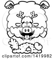 Poster, Art Print Of Cartoon Black And White Lineart Chubby Reindeer Flying And Eating