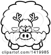 Poster, Art Print Of Cartoon Black And White Lineart Mad Chubby Reindeer