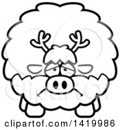 Poster, Art Print Of Cartoon Black And White Lineart Depressed Chubby Reindeer