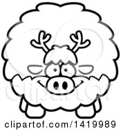 Poster, Art Print Of Cartoon Black And White Lineart Chubby Reindeer