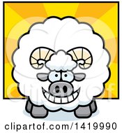 Poster, Art Print Of Cartoon Chubby Ram Sheep Over Rays