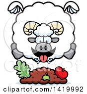 Poster, Art Print Of Cartoon Chubby Ram Sheep Flying And Eating