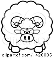 Poster, Art Print Of Cartoon Black And White Lineart Mad Chubby Ram Sheep