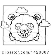 Poster, Art Print Of Cartoon Black And White Lineart Chubby Ram Sheep Flying