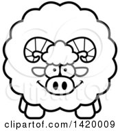 Poster, Art Print Of Cartoon Black And White Lineart Chubby Ram Sheep