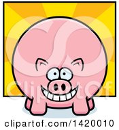 Poster, Art Print Of Cartoon Chubby Pig Over Rays