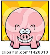 Clipart Of A Cartoon Chubby Pig Over Rays Royalty Free Vector Illustration