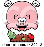 Clipart Of A Cartoon Chubby Pig Flying And Eating Royalty Free Vector Illustration