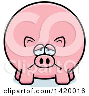 Clipart Of A Cartoon Depressed Chubby Pig Royalty Free Vector Illustration