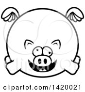Cartoon Black And White Lineart Chubby Crazy Pig Flying