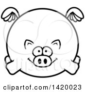 Cartoon Black And White Lineart Chubby Pig Flying