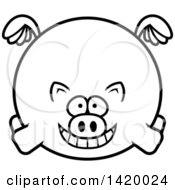 Poster, Art Print Of Cartoon Black And White Lineart Chubby Pig Flying
