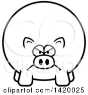 Clipart Of A Cartoon Black And White Lineart Mad Chubby Pig Royalty Free Vector Illustration