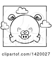 Poster, Art Print Of Cartoon Black And White Lineart Chubby Pig Flying