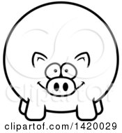 Clipart Of A Cartoon Black And White Lineart Chubby Pig Royalty Free Vector Illustration