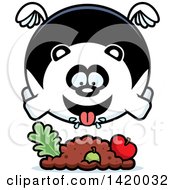 Poster, Art Print Of Cartoon Chubby Panda Flying And Eating