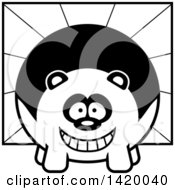 Poster, Art Print Of Cartoon Black And White Lineart Chubby Panda Over Rays