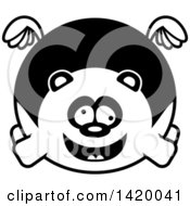 Poster, Art Print Of Cartoon Black And White Lineart Chubby Crazy Panda Flying
