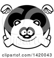 Clipart Of A Cartoon Black And White Lineart Chubby Panda Flying Royalty Free Vector Illustration