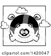 Poster, Art Print Of Cartoon Black And White Lineart Chubby Panda Flying