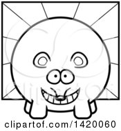 Poster, Art Print Of Cartoon Black And White Lineart Chubby Mouse Over Rays