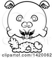 Clipart Of A Cartoon Black And White Lineart Chubby Mouse Flying And Eating Royalty Free Vector Illustration