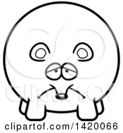 Clipart Of A Cartoon Black And White Lineart Depressed Chubby Mouse Royalty Free Vector Illustration