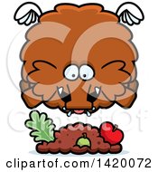 Cartoon Chubby Woolly Mammoth Flying And Eating