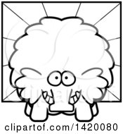 Poster, Art Print Of Cartoon Black And White Lineart Chubby Woolly Mammoth Over Rays