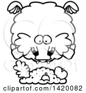 Cartoon Black And White Lineart Chubby Woolly Mammoth Flying And Eating