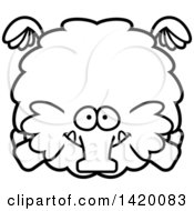 Cartoon Black And White Lineart Chubby Woolly Mammoth Flying