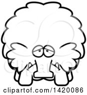 Poster, Art Print Of Cartoon Black And White Lineart Depressed Chubby Woolly Mammoth