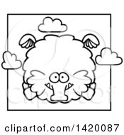 Poster, Art Print Of Cartoon Black And White Lineart Chubby Woolly Mammoth Flying