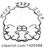 Clipart Of A Cartoon Black And White Lineart Chubby Woolly Mammoth Sleeping Royalty Free Vector Illustration by Cory Thoman