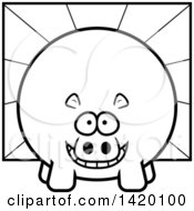 Poster, Art Print Of Cartoon Black And White Lineart Chubby Hippo Over Rays