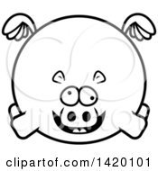 Cartoon Black And White Lineart Chubby Crazy Hippo Flying