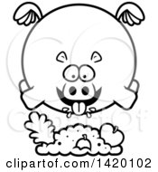 Poster, Art Print Of Cartoon Black And White Lineart Chubby Hippo Flying And Eating