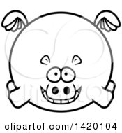 Poster, Art Print Of Cartoon Black And White Lineart Chubby Hippo Flying