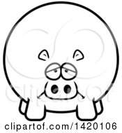 Clipart Of A Cartoon Black And White Lineart Depressed Chubby Hippo Royalty Free Vector Illustration