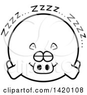 Poster, Art Print Of Cartoon Black And White Lineart Chubby Hippo Sleeping