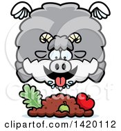 Clipart Of A Cartoon Chubby Goat Flying And Eating Royalty Free Vector Illustration