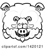 Poster, Art Print Of Cartoon Black And White Lineart Chubby Crazy Goat Flying