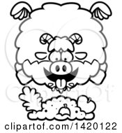 Poster, Art Print Of Cartoon Black And White Lineart Chubby Goat Flying And Eating
