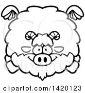 Poster, Art Print Of Cartoon Black And White Lineart Chubby Goat Flying
