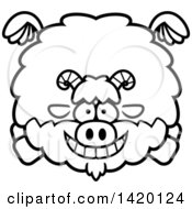 Poster, Art Print Of Cartoon Black And White Lineart Chubby Goat Flying