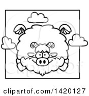 Clipart Of A Cartoon Black And White Lineart Chubby Goat Flying Royalty Free Vector Illustration